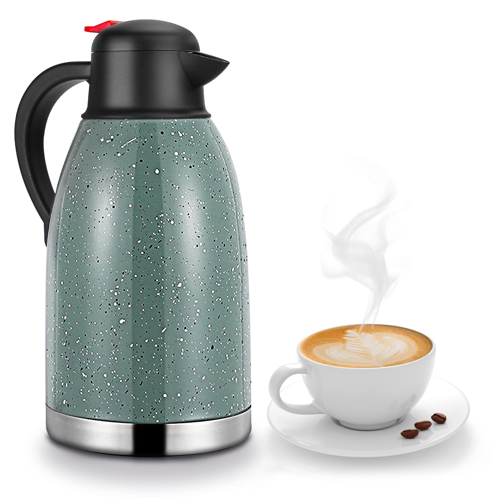 Photo 1 of ***Dented***Yummy Sam Thermal Coffee Carafe Stainless Steel 68oz(2 Lifter) Double Walled Vacuum Coffee Water Beverage Dispenser 12 Hour Heat Retention/24 Hour Cold Retention (Green)
