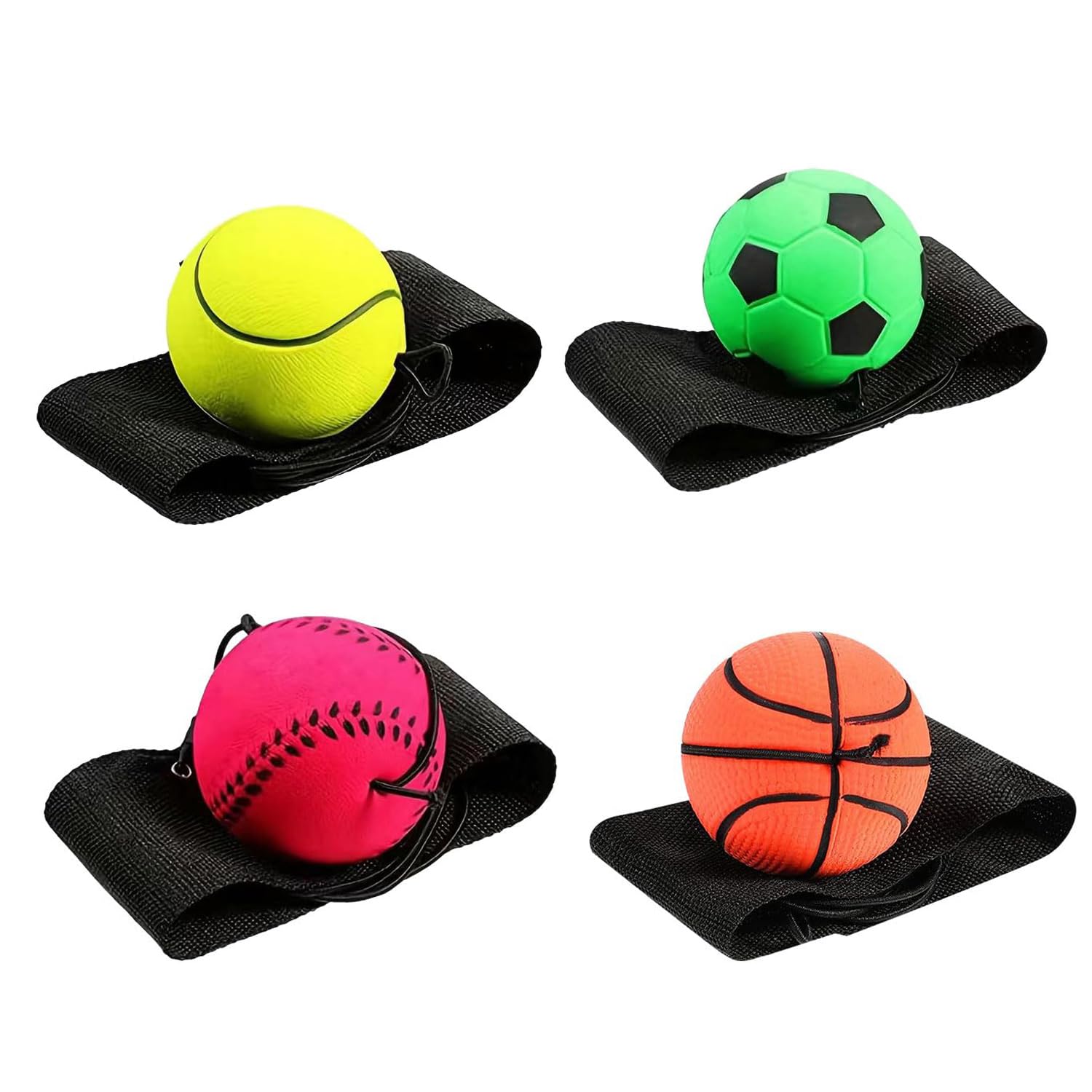 Neon Spring Balls, 4pcs Swing Ball with Wrist Strap - Rebound Bouncy Ball for Children & Adults