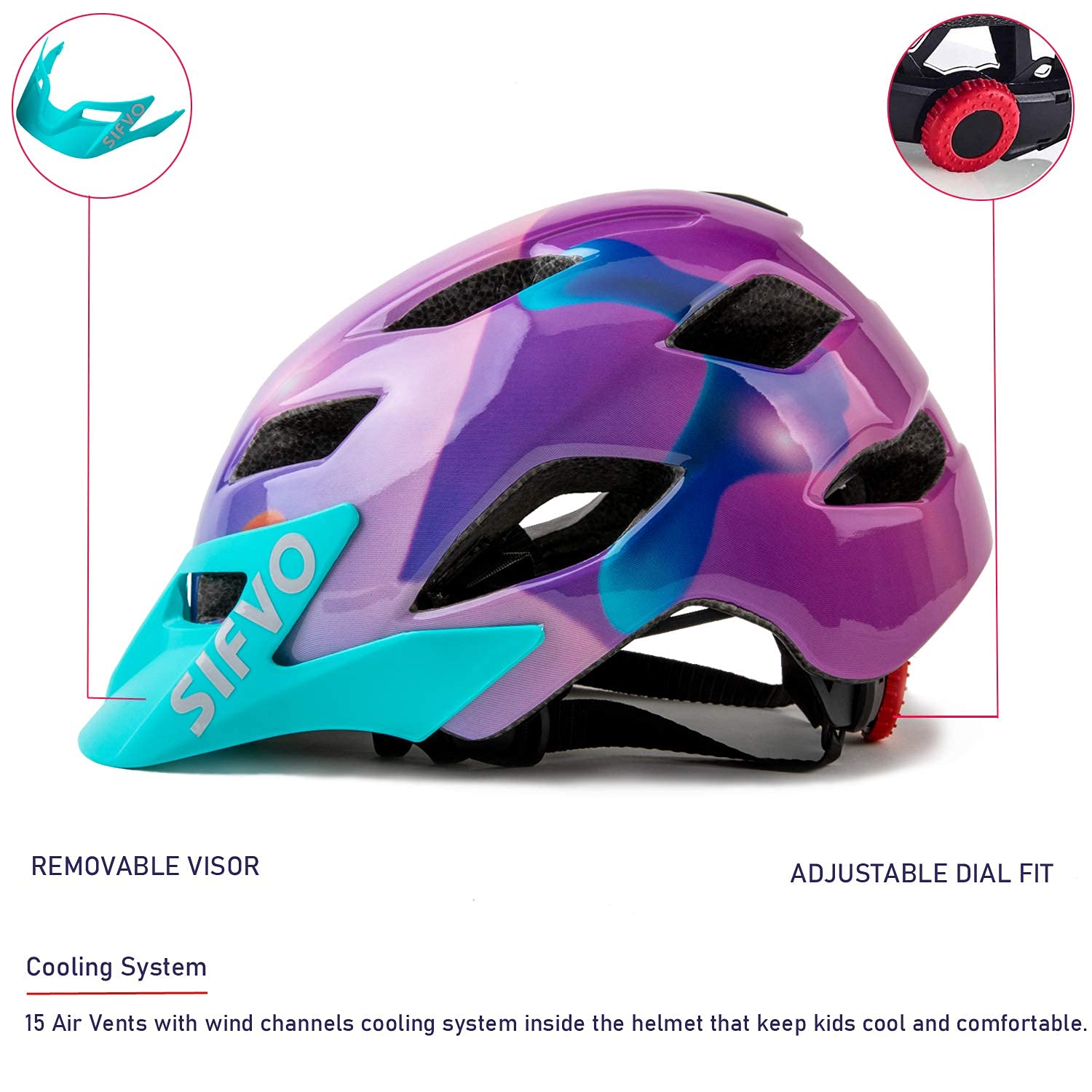 Kids Helmet, SIFVO Kids Bike Helmet Boys and Girls Bike Helmet with Cool Visor Helmet for Kids 5-14, Kids Bike Helmets Youth Bike Helmet Adjustable & Lightweight 50-57cm