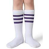Pareberry Boys Girls Over the Calf Striped Tube Socks Cotton Soft Retro Athletics No Heel Socks for Kids 5-14 Years