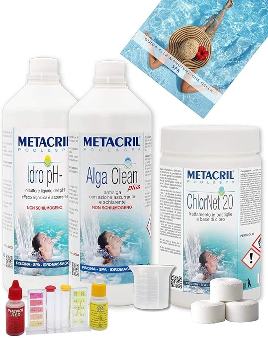 metacril chlor starter kit para tratamiento de agua a base de cloro en pastillas de 20 g ideal para piscina o hidromasaje teuco jacuzzi dimhora