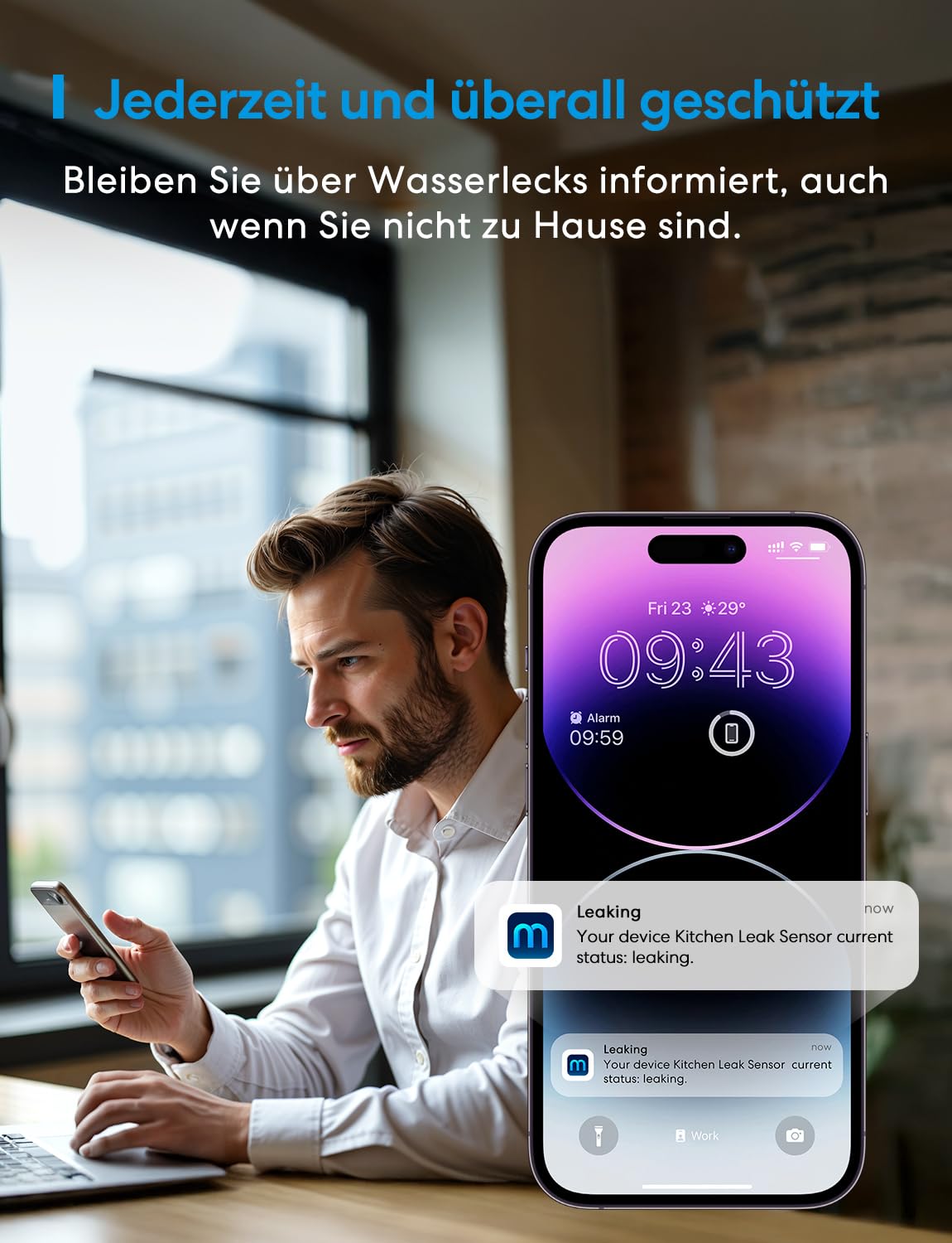 Meross Smart Wassermelder mit Hub MSH400 | Wasserlecksensor WLAN 0,3 mm Erkennung | bis 100dB Sensor & APP & Hub-Alarm | Smart Wasseralarm Melder für Küche, Badezimmer, Keller | Batterie für 3 Jahre 8