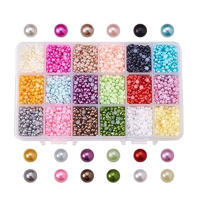 PandaHall Elite 1 Box ABS Acrylic Half Round Flat Back Imitation Pearl Cabochon Diameter 4mm 18 Colors Jewelry Craft Making