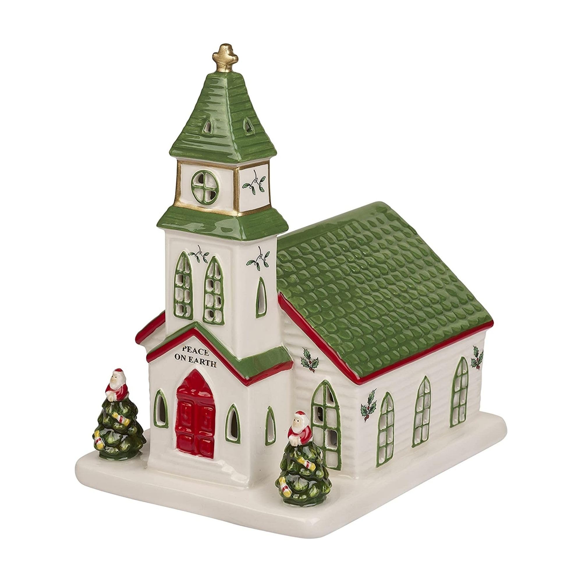 Photo 1 of Spode Christmas Tree Miniature Christmas Village Figural Decoration, LED Lighted Christmas Village Set, Ceramic Holiday Decor - Dolomite Christmas Collectible for Indoor Display (Church)