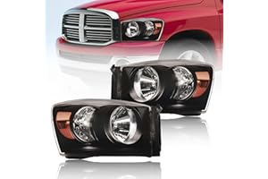 Fullux for 2006-2008 Dodge Ram 1500 2500 3500 Headlights Assembly Compatible 2007 2009 with Halogen Headlamps Amber Reflector Black Housing