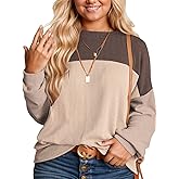 DOLNINE Plus-Size-Tops-for-Women Fall Casual Long Sleeve Shirts Oversized Color Block Crewneck Sweatshirts Ribbed Knit Tunic