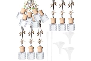 GTWYGT 6 Pack Leak-Proof Hanging Car Diffuser - 8ml Refillable Empty Bottles with Wood Caps, 3 Funnels & 2 Droppers - Essential Oil Air Freshener for Car, Home or Office (6, Cylindrical)