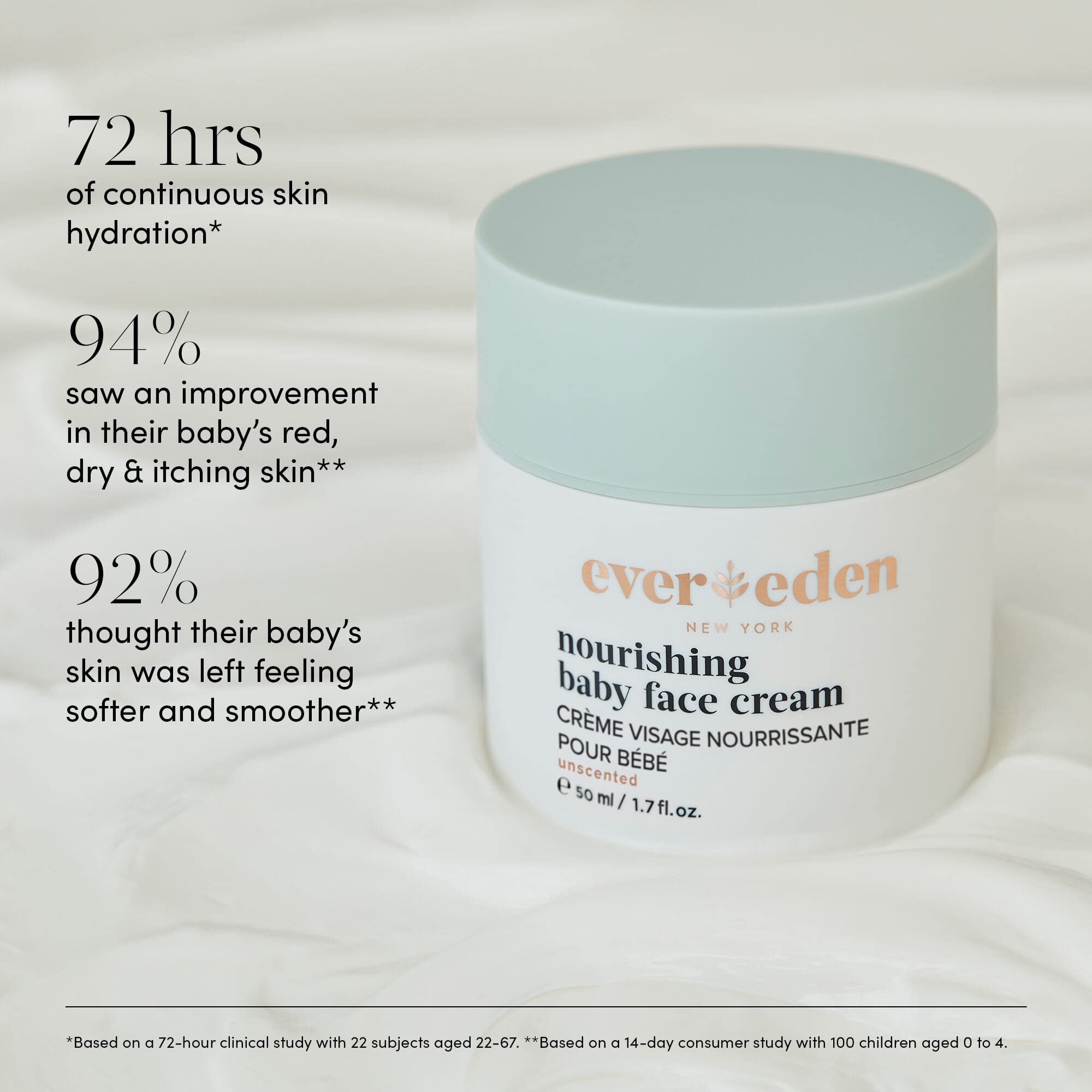 Evereden Soothing Baby Massage Oil, 4 fl oz & Nourishing Baby Face Cream, 1.7 oz | 2 Item Bundle Set | Clean and Unscented Baby Care