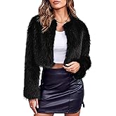 Danedvi Women's Fashion Cropped Faux Fur Jacket Long Sleeve Open Front Cardigan Casual Fluffy Parka Shaggy Short Coat