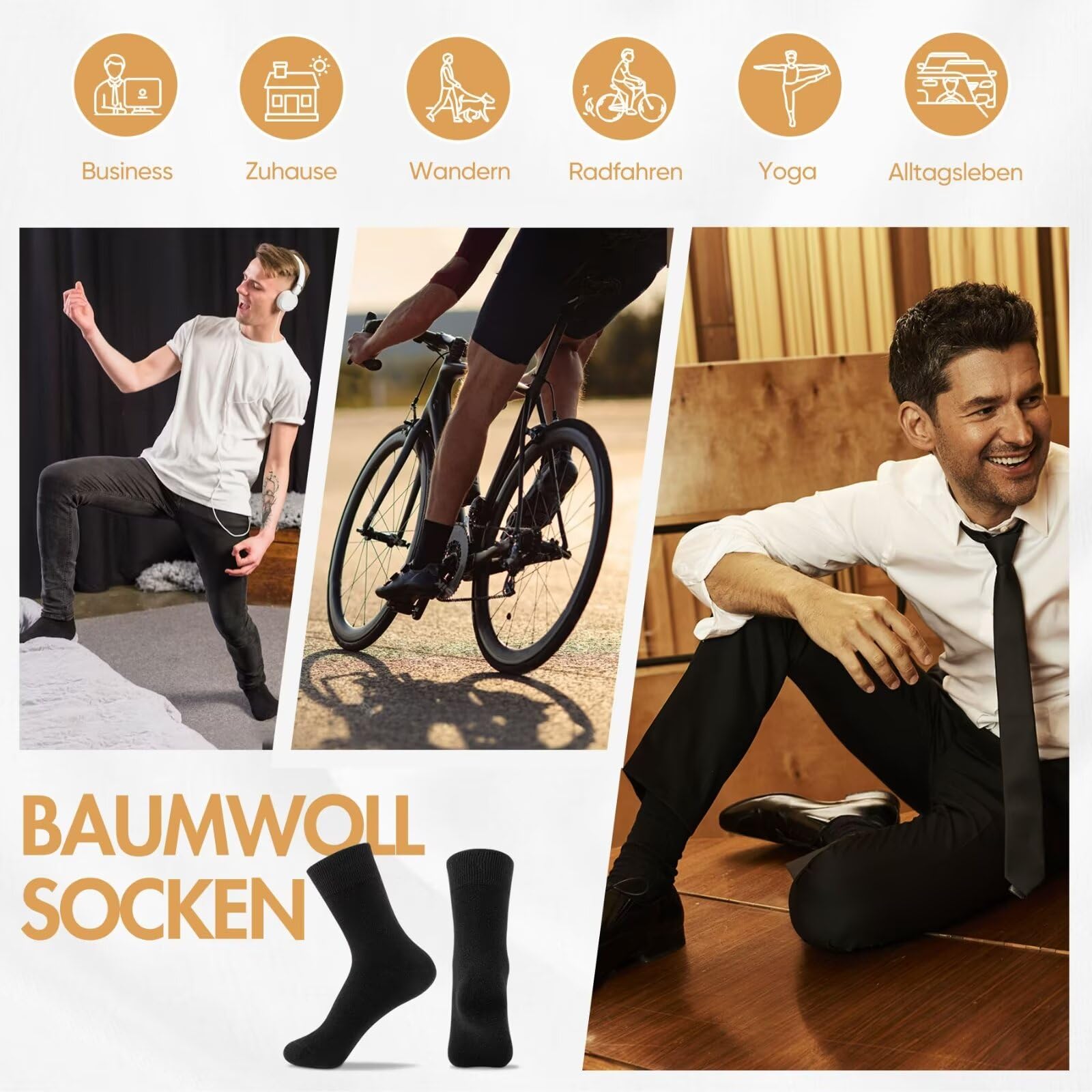 NUOZA 12 Paar Socken Herren 43-46 Schwarz Sportsocken Baumwolle Tennissocken Herren 43-46 Business Socken Damen Lange Atmungsaktive Socks Schwarze Herrensocken Wandersocken Männer Laufsocken 6