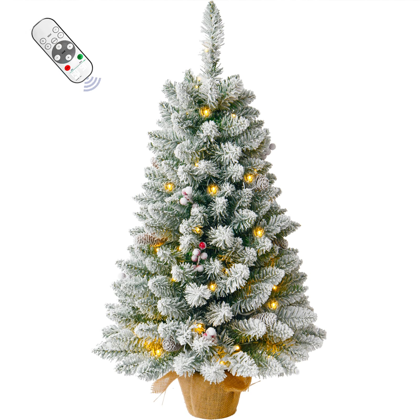 Photo 1 of ***(MAJOR DAMAGE/ BASE IS BROKEN)***3ft Pre- Artificial Small Mini Christmas Tree with Warm White Multi-Color LED Lights, Remote Control and Timer, Perfect for Xmas Tabletop Decorations, Home, Kitchen, Dining Table top Snow