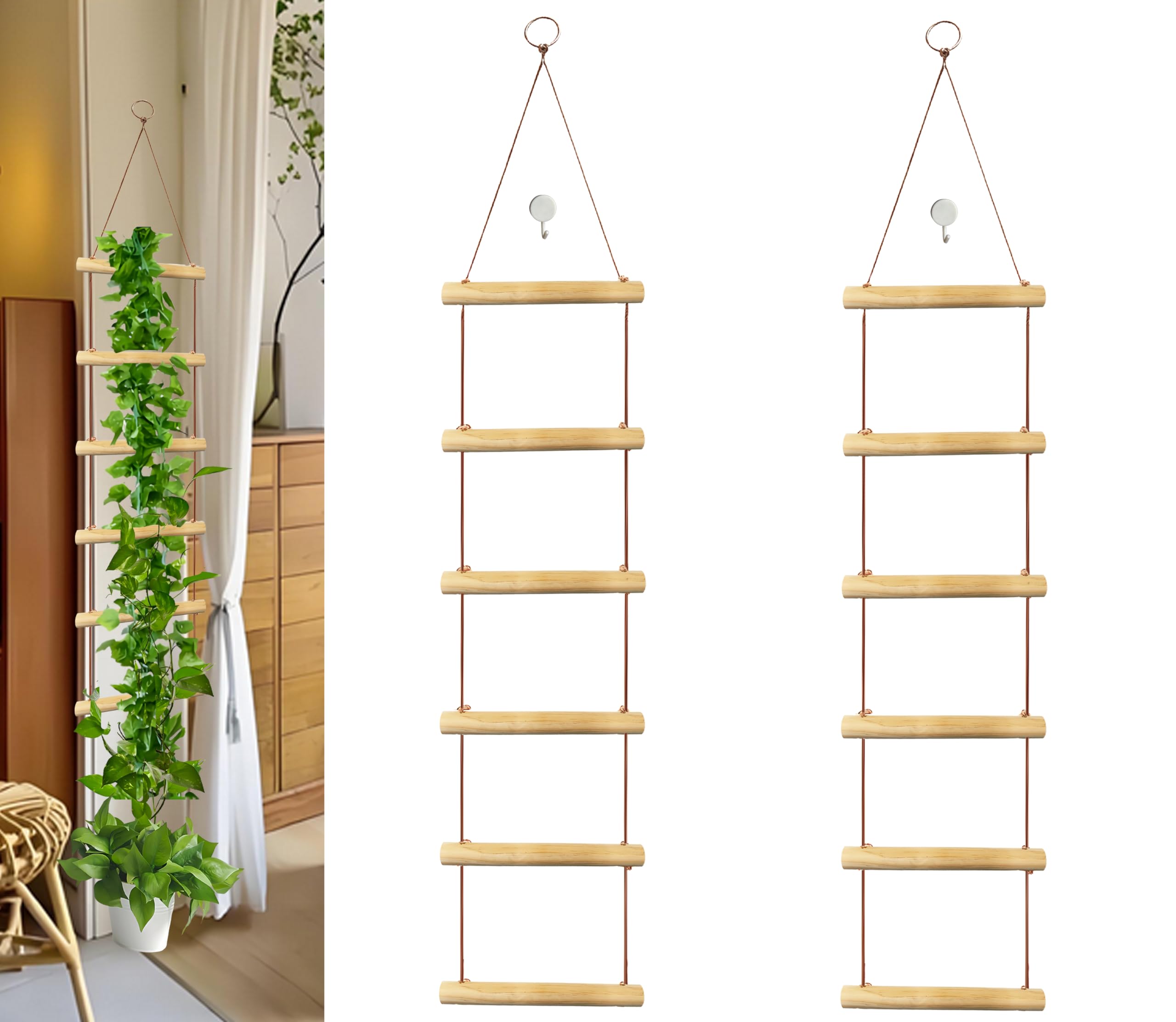Photo 1 of 2-Pack Wooden Ladder for Plants – Easy-Install Indoor Plant Ladders, Modern Home Décor & Strong Climbing Support,Trellis for Climbing Plants Indoor.