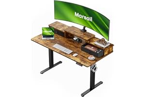 Marsail Electric Standing Desk with Drawers, 55″ x 28″ Height Adjustable Sit Stand Up Desk with Storage Shelf, Ergonomic Home Office & Computer Table with 4 Memory Heights, Rustic Brown