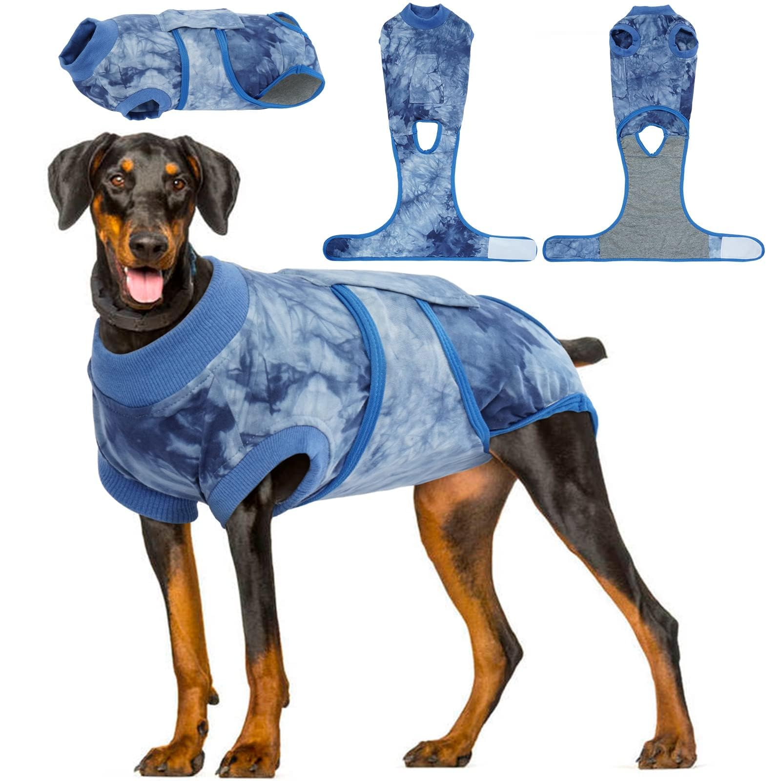 Photo 1 of Kuoser Dog Surgery Recovery Suit, Anti Licking Pet Surgical Suit for Dogs Male Neuter, Female Dog Surgery Suit for Spay Subsititute E-Collar Cone, Dogs Body Suits After Surgery Blue Tie Dye XL