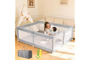 Baby Playpen, 59" x 71" Safety Play Yard for Babies & Toddlers with Non-Slip Base, Baby Fence, Soft Oxford Fabric & Breathabl