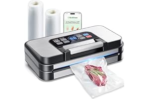 BEELICIOUS PRO 95Kpa Powerful Precision Pro Vacuum Sealer, with Double Heat Seal & Double Pump, Easy-Lock Handle, 10-in-1 Vacuum Sealer Machine for Food with Bags Storage, Built-in Cutter, Stainless Steel