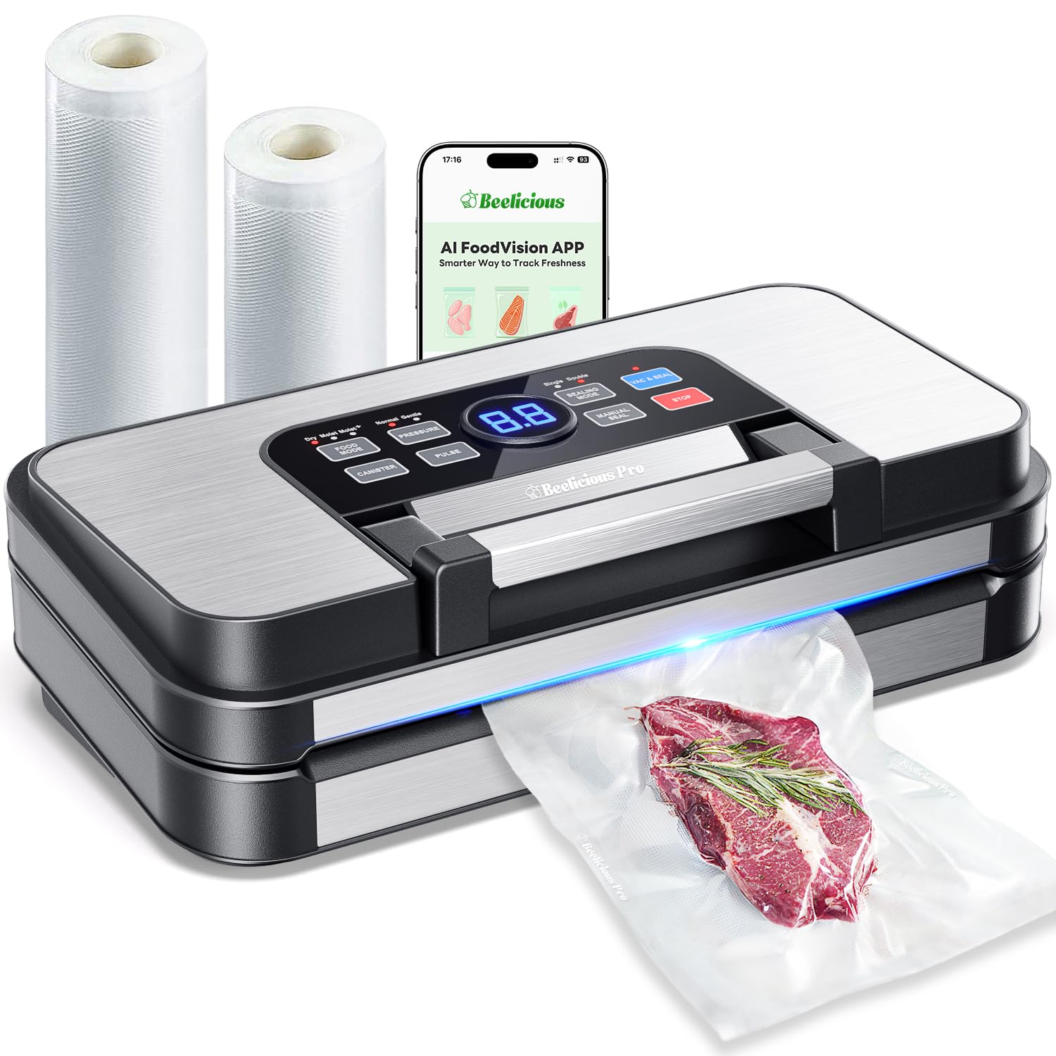 Photo 1 of 95Kpa Powerful Precision Pro Vacuum Sealer, with Double Heat Seal & Double Pump, Easy-Lock Handle, 10-in-1 Vacuum Sealer Machine for Food with Bags Storage, Stainless Steel