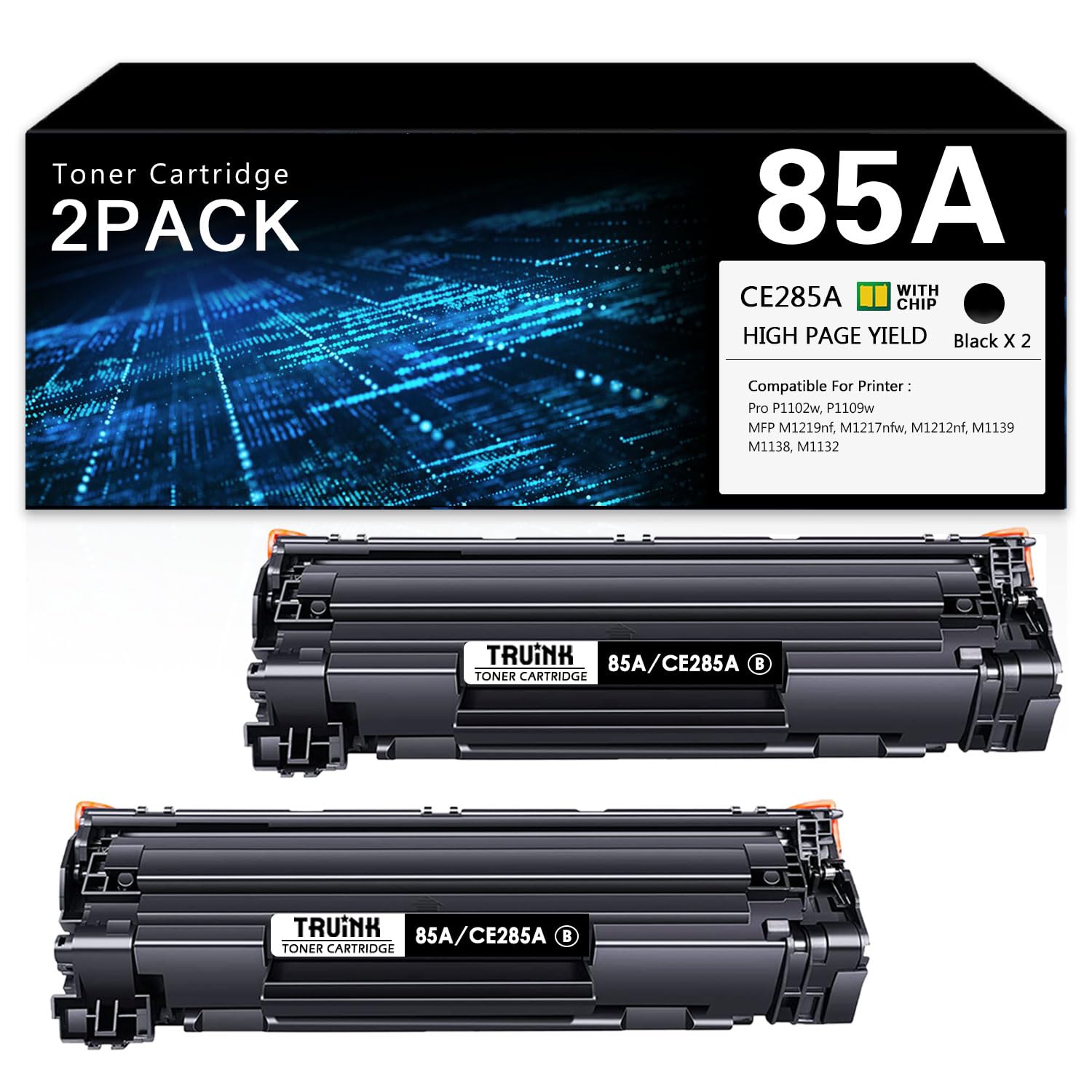 Photo 1 of 85A Toner Cartridge 2-Pack Replacement for HP 85A | CE285A Toner Compatible with HP Pro P1109w P1102w M1219nf M1217nfw M1212nf M1139 M1138 M1132 Printer Ink.(2 Black)