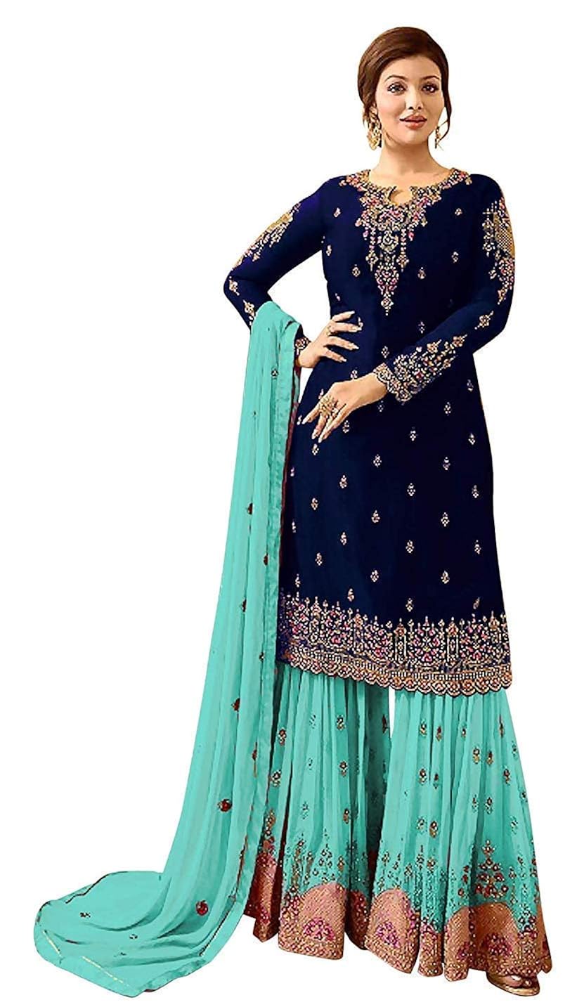 superx womens style embroidered work stones sharara plazzo salwar suit with dupatta(fiona_free_size)