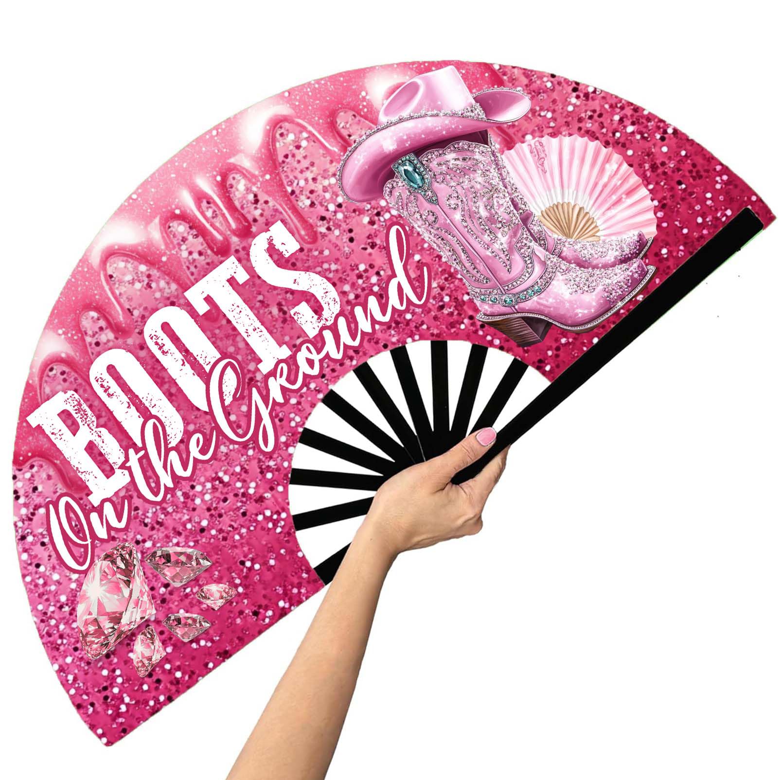 Photo 1 of 13'' Large Boots on The Ground Hand Fan Where Them Fans At Clack Fan Clacking Fans for Line Dancing Hand fan foldable Fan For Cowgirl Women Men (Design-2)