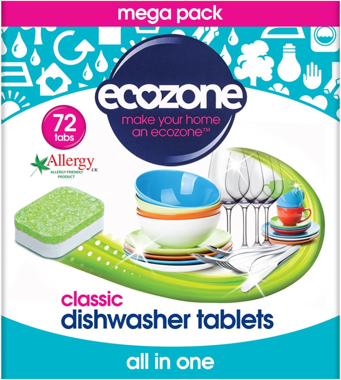 EcoZone Classic All-In-One Dishwasher Tablets, Effective Cleaning Formula Cuts Through Grease & Grime