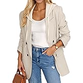 Mina Self 2026 Women's Spring Hooded Blazer Jacket - Double-Breasted Oversize Loose Fully-Lined Work Office Suit with Pockets