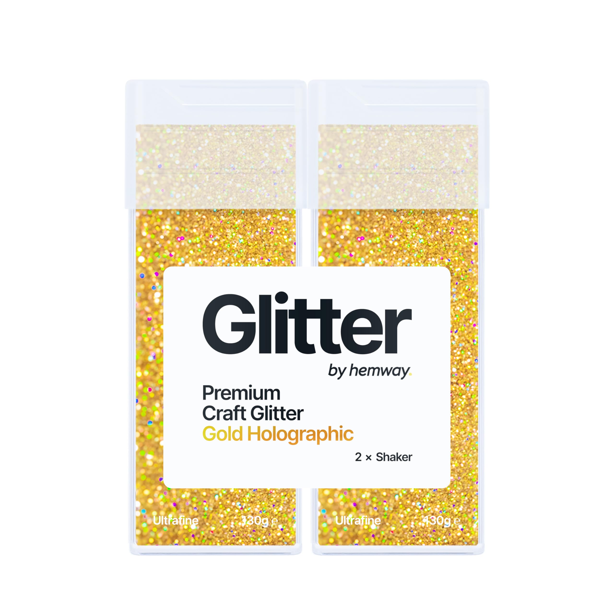Hemway Glitter Shaker Gold Holographic 130g x2 Pack Ultrafine, Craft Glitter Shakers for Resin & Epoxy Crafts, Christmas Art Supplies, Nail, Body, Face, Eye, Festival, Crafting, Slime, Sparkle
