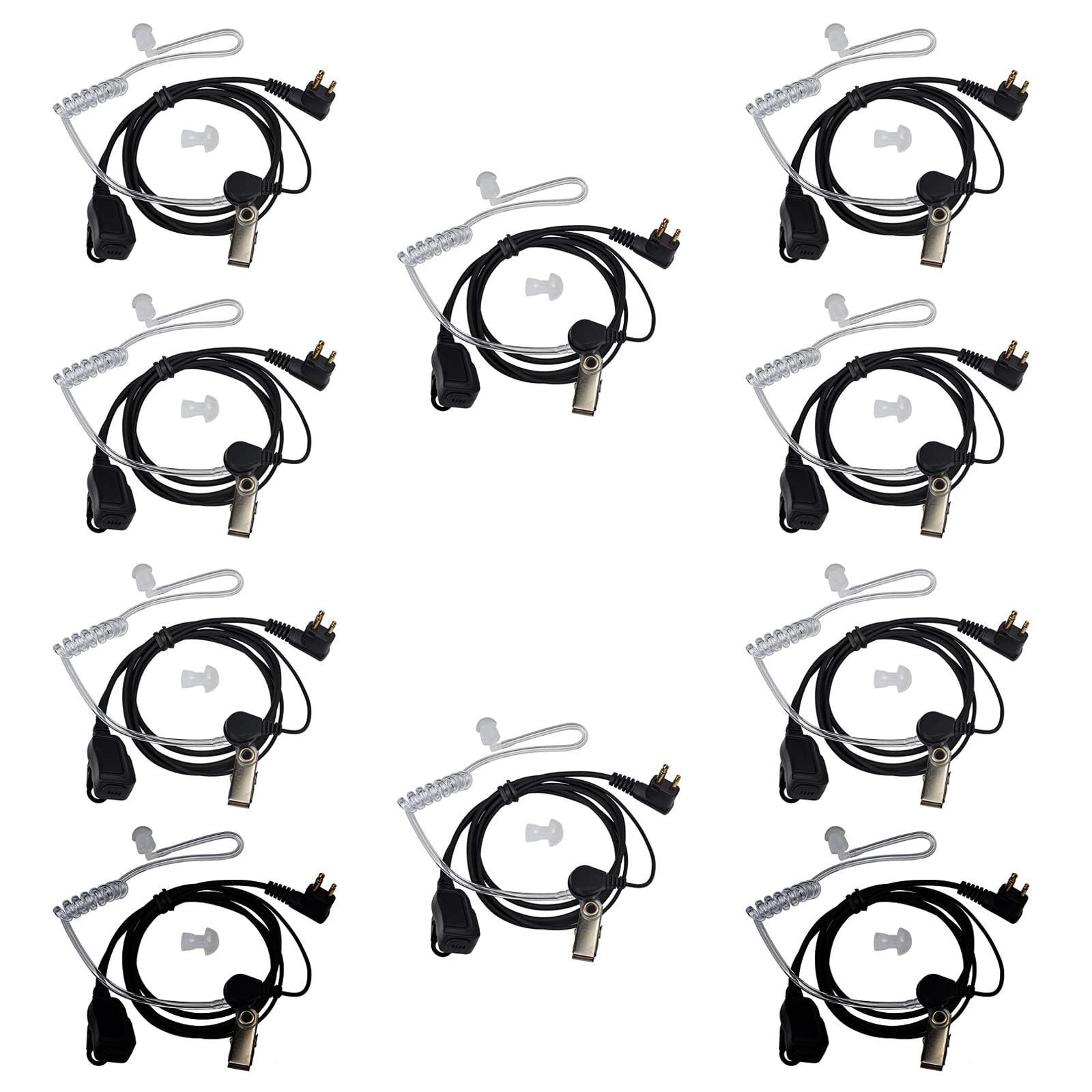HYSHIKRA Covert Air Acoustic Tube Walkie Talkie Earpiece Headset with PTT and Microphone Compatible for Motorola GP300 CP040 DP1400 CLS1110 Two Way Radio (10 pcs)