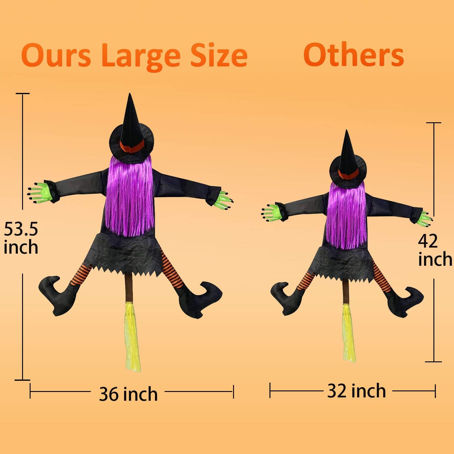 (53.5 Inch Tall) Life Size Witch Crashing Into Tree Door Column Outdoor Halloween Decoration, Funny Halloween Witch Ornaments Decor, Lightweight Reusable Halloween Hanging Decorations : Garden & Outdoor