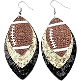 Fuqimanman2020 Colorful Layered Football Leather Dangle Earrings Glitter Football Sports Lover Teardrop Earrings for Women Jewelry (F)