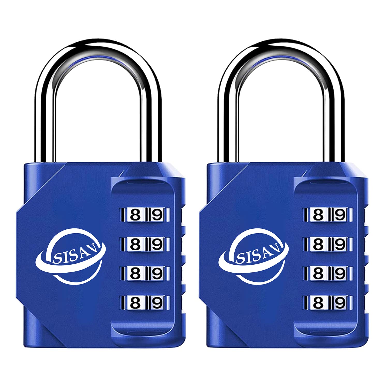 SISAV 4 Digit Combination Lock,Gym Padlock,Outdoor Combination Padlock,Suitable for School Lockers,Tool Boxes,Fences,Gate(Blue 2 Pack) — image 1