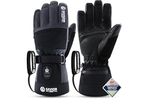 SAVIOR HEAT 3.0 Heated Ski Gloves for Men&Women,7.4V 3000mAh Anti-Freeze Battery, PD Fast Charging&Bluetooth APP Control,Waterproof Goat Leather,3M Thinsulate for Skiing Motorcycle