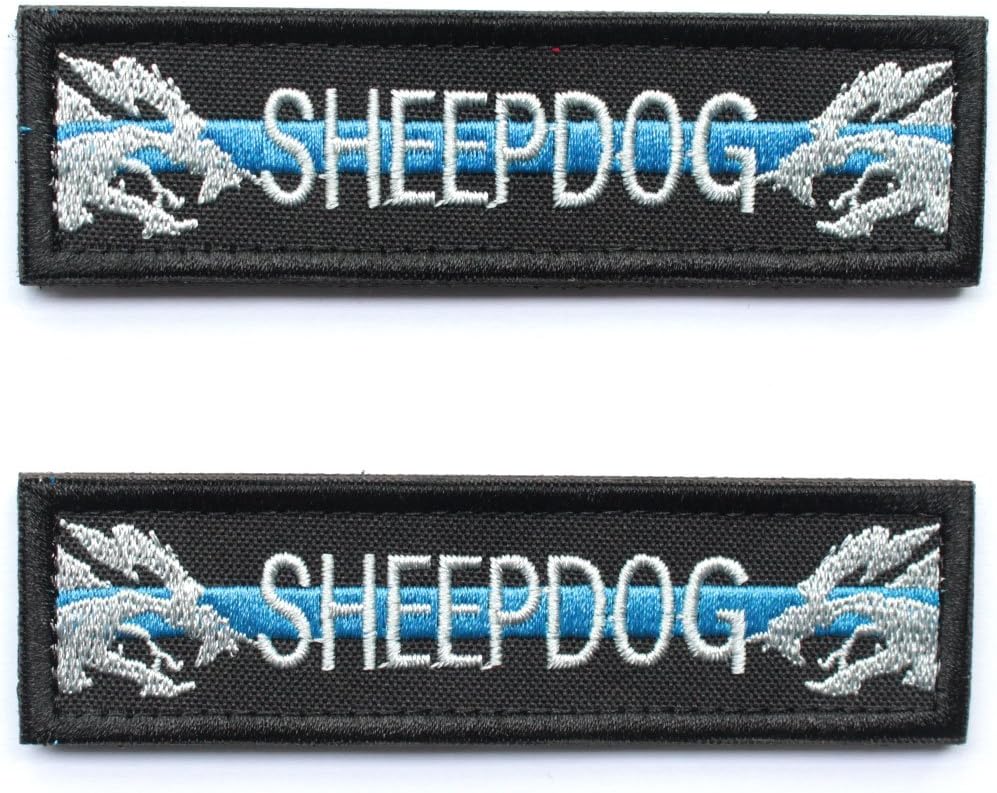 2 Pack - Sheepdog Thin Blue Line Tactical Morale Patch with backing Decorative Embroidered Badge appliques 1" high by 3.8" wide