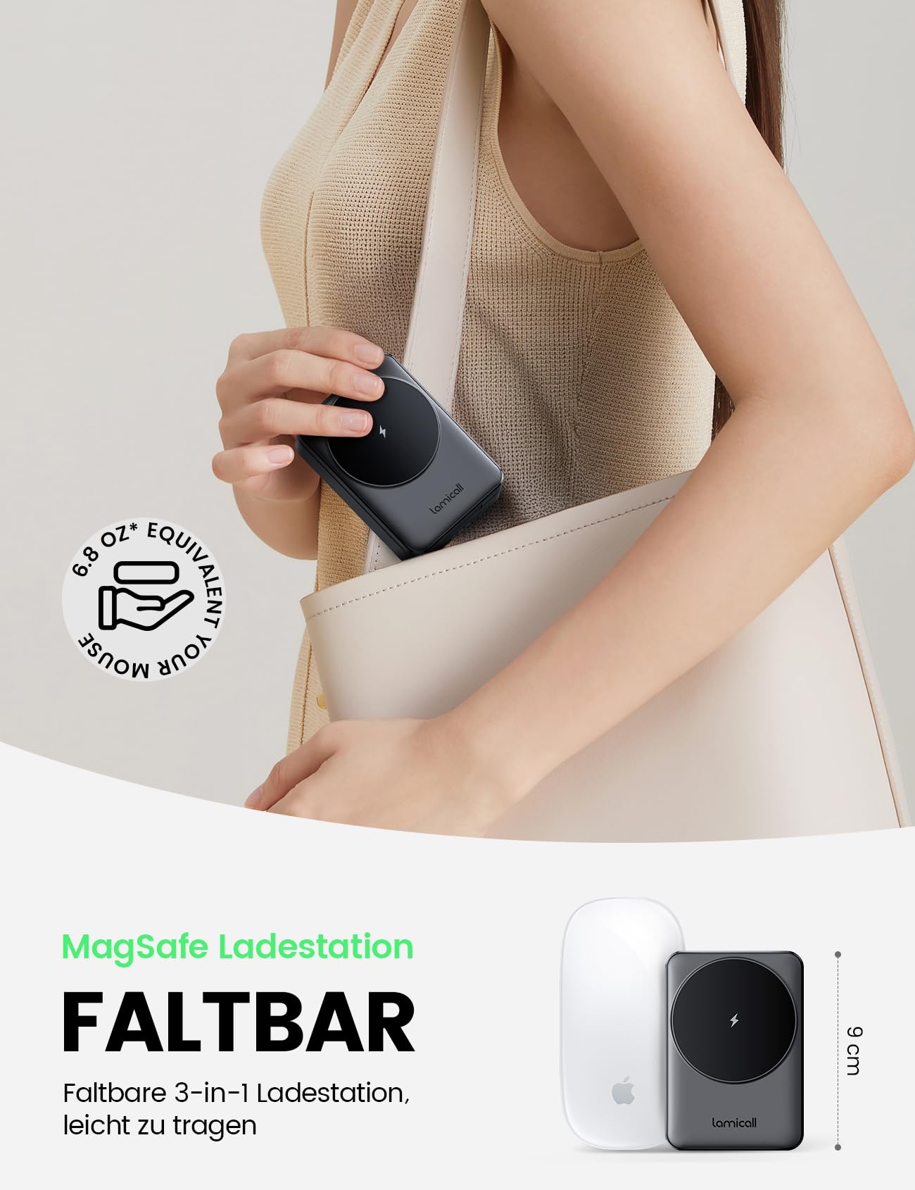 Lamicall 3 IN 1 Ladestation für MagSafe Ladegerät - [Faltbar & Tragbar] Kabellose induktive Ladestation Apple Watch und iPhone, Reisen Wireless Charger für iPhone 17/16/15/14 Pro Max Plus Air, AirPods 3
