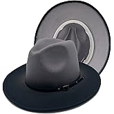 Willheoy Wide Brim Fedora Hats for Women & Men Two Tone Felt Hat Gradient Dress Hat