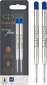 Parker Ballpoint Pen Refills Medium Blue QUINKflow 2 Count