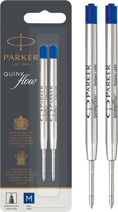 Parker Ballpoint Pen Refills Medium Blue QUINKflow 2 Count