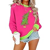 Christmas Sweatshirts For Women Cute Christmas Tree Graphic Long Sleeve Shirt Casual Crewneck Holiday Pullover Top