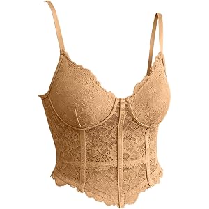 AUEZOIC Lace Corset Bustier Tops for Women Sleeveless V-Neck Top Party Club Outfits