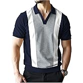 SOLY HUX Men's Color Block Shirts Collar V Neck Short Sleeve Casual Summer Work Golf Shirt