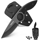 Omesio Small Fixed Blade Knife, Tactical Hunting Camping Knife with Kydex Sheath, Full Tang Stainless Steel Compact Hunting K