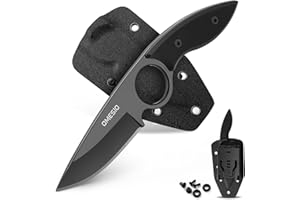 Omesio Small Fixed Blade Knife, Tactical Hunting Camping Knife with Kydex Sheath, Full Tang Stainless Steel Compact EDC Neck G10 Handle with Gift Box for Men (Black)