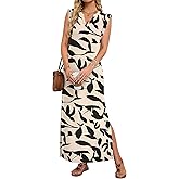 AUSELILY Women's V Neck Maxi Dresses, Straight-Cut Wrinkle-Free, Summer Split Sleeveless Vacation Dress with Pockets 2026
