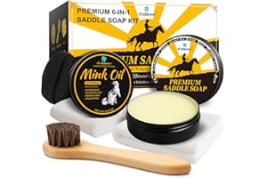 FEILOVE Saddle Soap for Leather – 6-in-1 Leather Cleaner & Conditioner with Saddle Soap & Mink Oil (3.52oz Each), Brush, Sponge & Towels – Complete Care Kit for Leather Boots, Bags, Car Interiors, Shoes