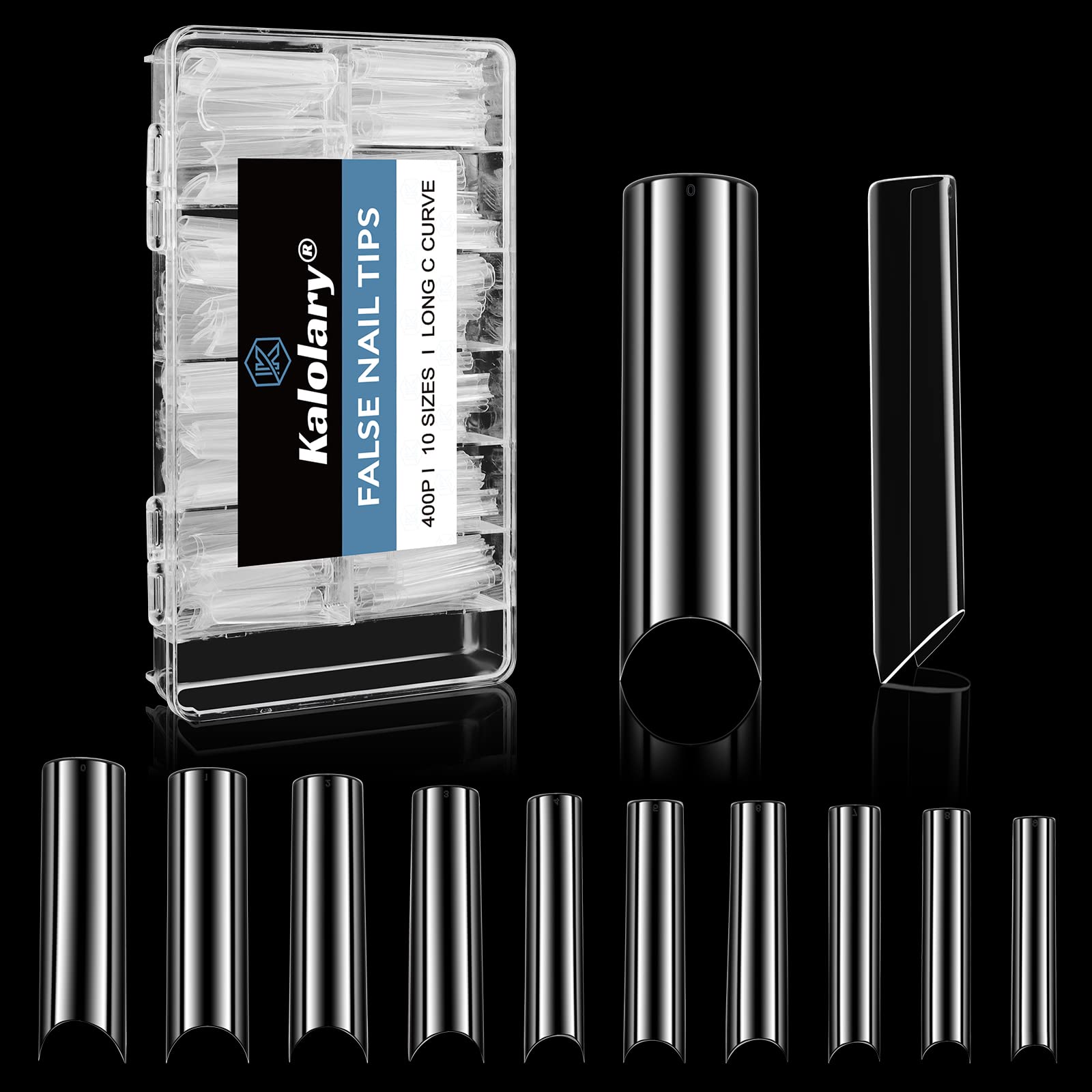 Kalolary Clear Extra Long C Curved False Nail Tips, 400p Extra Long Nail Tips C/U Curve Half Cover False Nails French False Nail Tips with Box