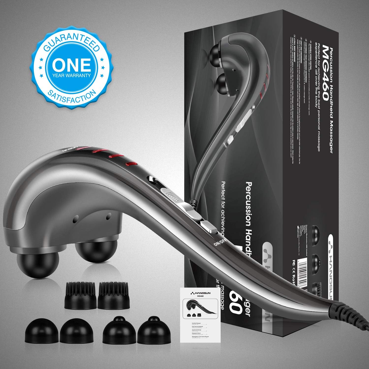 Hangsun Handheld Neck Back Massager MG460 Deep Tissue Percussion Massage for Shoulder, Leg, Foot, Muscles, Electric Double Head Full Body Massagers: Health & Personal Care