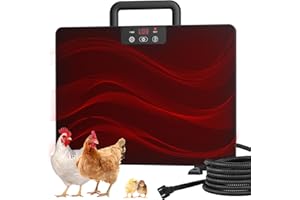 Kesfitt Chicken Coop Heater,Radiant Heat Panel with Handle,5 Timing Setting and 3 Temperature Levels,100/200 Watts Energy Efficient Safer Than Brooder Lamp,3 Installation Style