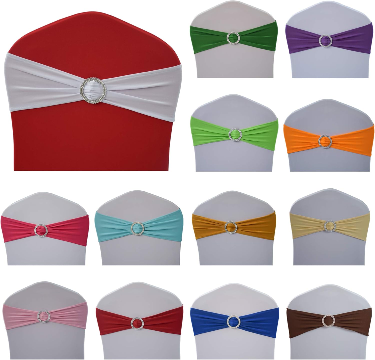 Gelozed 10 PCS Spandex Stretch Chair Sashes Bows for Wedding Reception- Universal Elastic Chair Cover Bands with Buckle Slider for Banquet Party Event Decorations Dark Coffee Sashes (Dark Coffee, 10): Kitchen & Dining