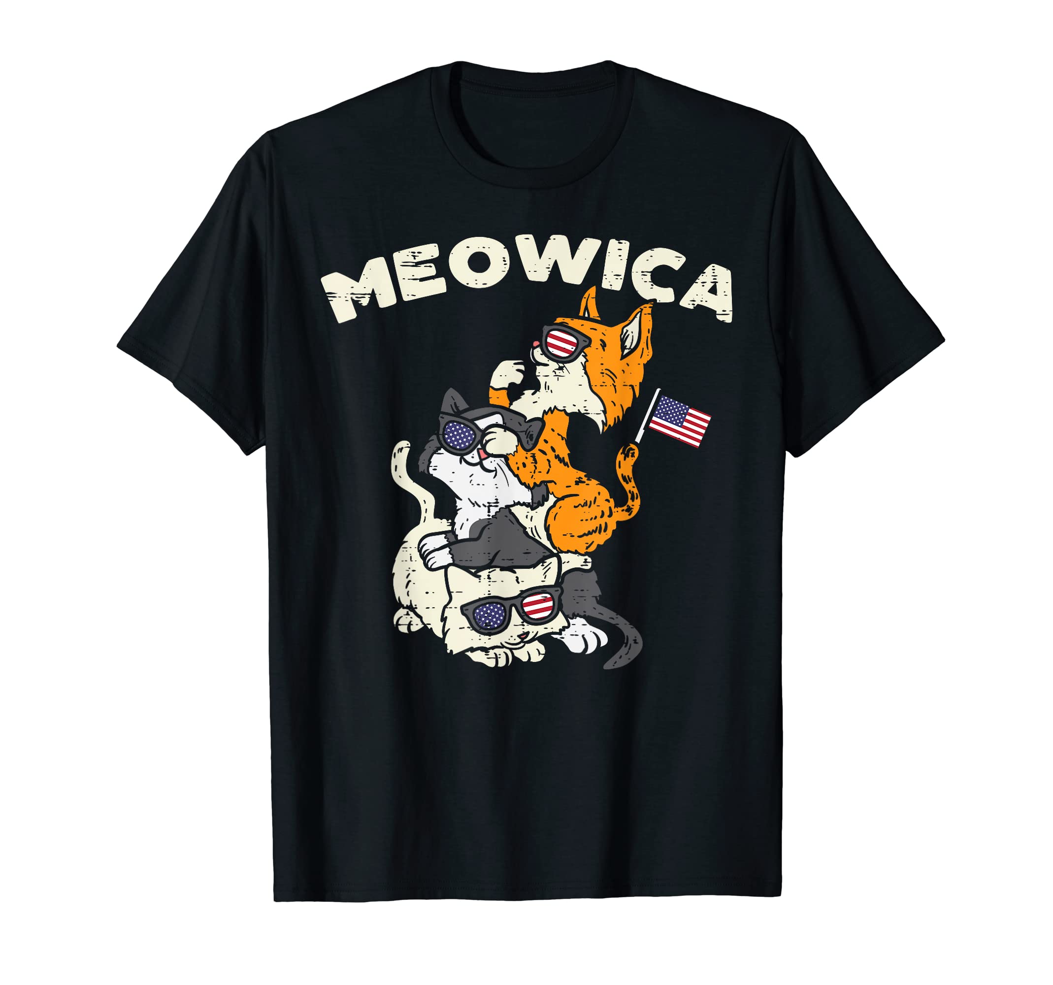Meowica Kitten Cats American Flag USA Pet 4th Of July Fourth T-Shirt