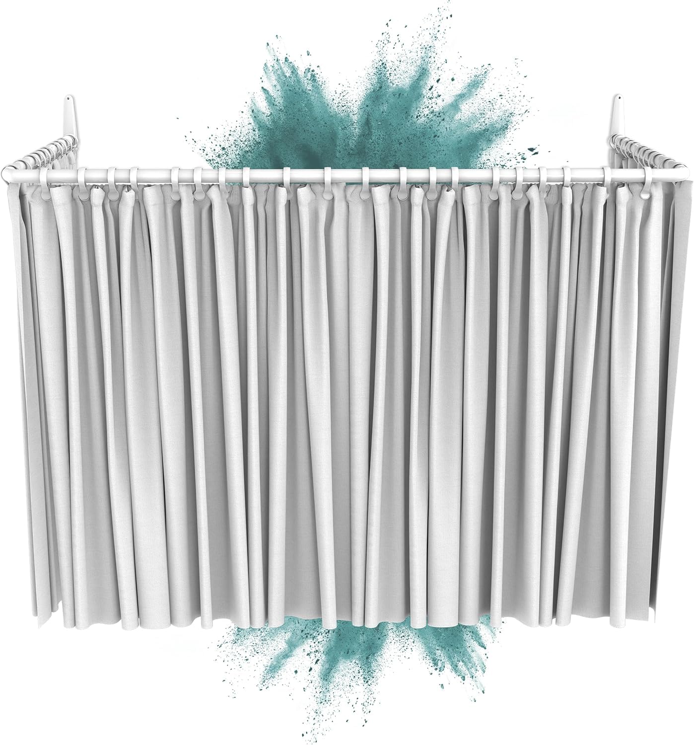 Erica Shower Curtain Rail L shape or U shape - 12 combinations in 1 - Corner or Wall mounted Shower Curtain Pole without Ceiling Bracket - White Powder Coated Steel